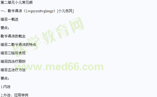 2013年中醫(yī)執(zhí)業(yè)醫(yī)師醫(yī)學綜合筆試狀醫(yī)兒科學考試大綱