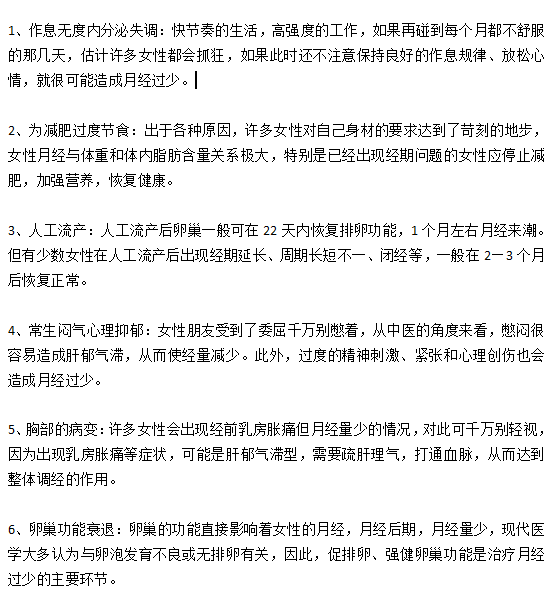 導(dǎo)致女性月經(jīng)量少的6大主要原因分別是什么？