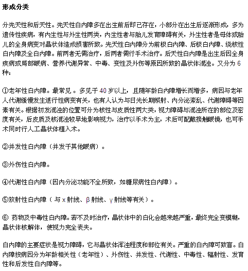 白內(nèi)障的兩種分類方法