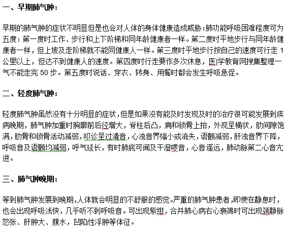 帶你了解肺氣腫患者不同時(shí)期的癥狀表現(xiàn)
