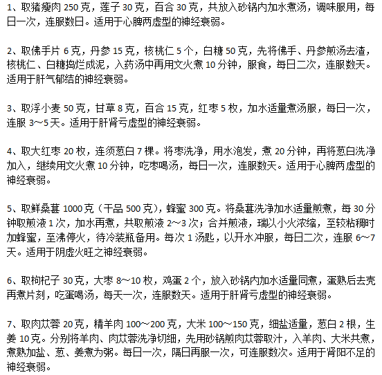 日常生活中常見(jiàn)的神經(jīng)衰弱食療方有哪些？