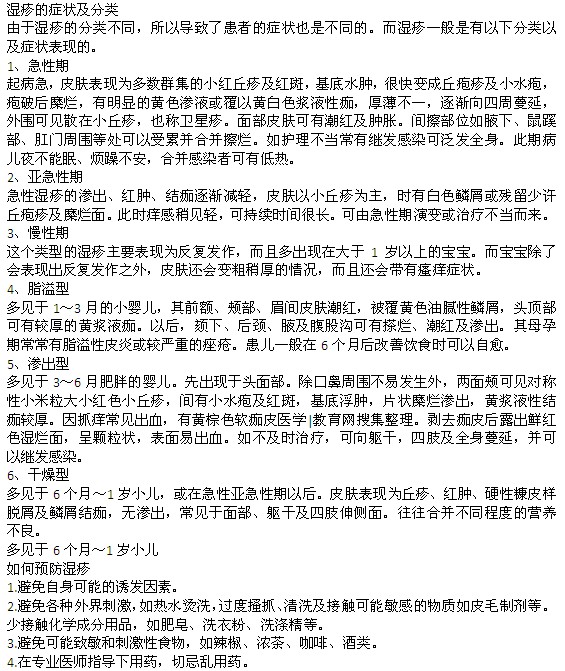 濕疹的癥狀分類以及濕疹的預(yù)防