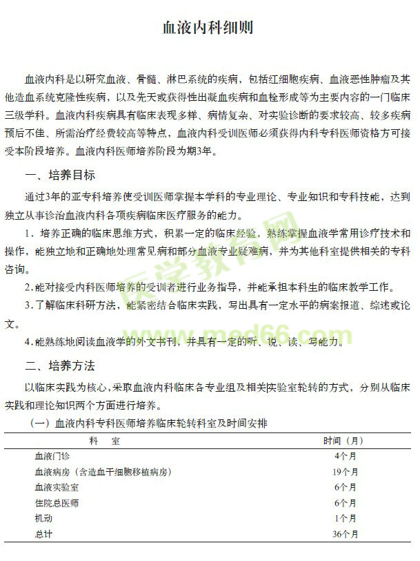 專科醫(yī)師規(guī)范化培訓(xùn)----血液內(nèi)科細(xì)則