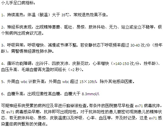 診斷小兒手足口病的六大指標