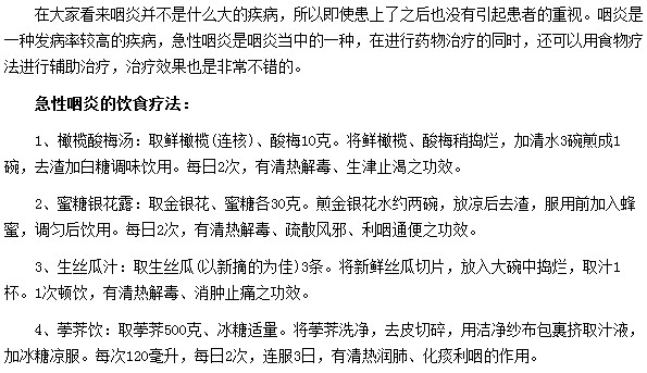 哪些飲食療法對急性咽炎的治療有幫助