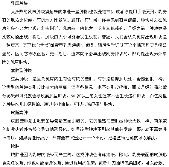 乳房腫塊的種類(lèi)簡(jiǎn)介