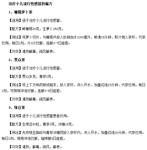 治療小兒流行性感冒的偏方有哪些