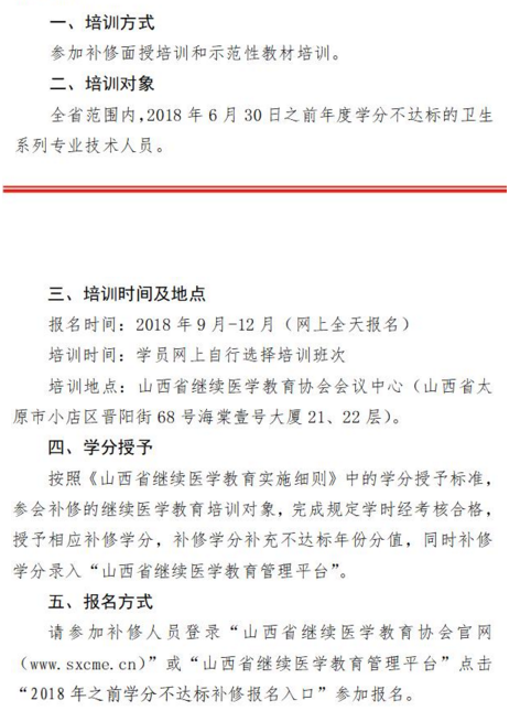 山西省繼續(xù)醫(yī)學(xué)教育協(xié)會(huì)關(guān)于開(kāi)展全省衛(wèi)生系列專(zhuān)業(yè)技術(shù)人員往年繼續(xù)醫(yī)學(xué)教育學(xué)分不達(dá)標(biāo)補(bǔ)修工作的函