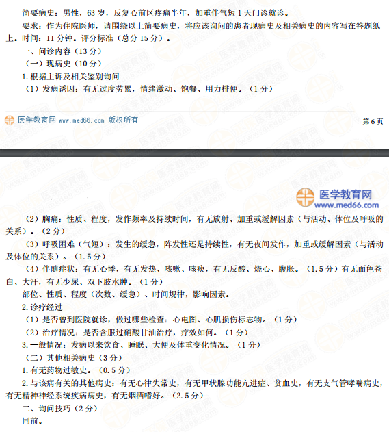 臨床助理醫(yī)師實踐技能病史采集模板-胸痛！