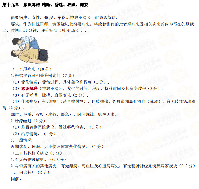 醫(yī)師實踐技能意識障礙嗜睡、昏迷、狂躁、譫妄病史采集模板