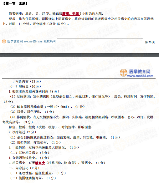 臨床助理醫(yī)師實(shí)踐技能第一站“無尿、少尿與多尿”病史采集要點(diǎn)