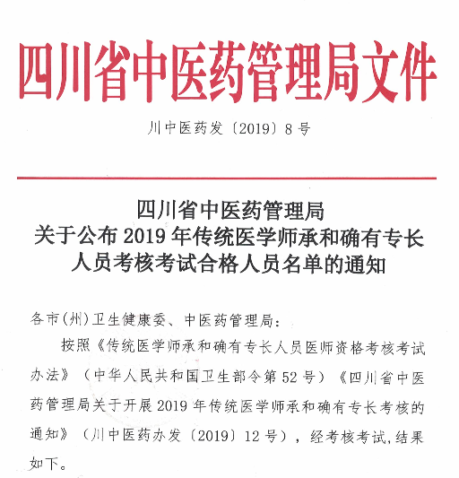 四川傳統(tǒng)醫(yī)學師承和確有專長人員考核成績查詢