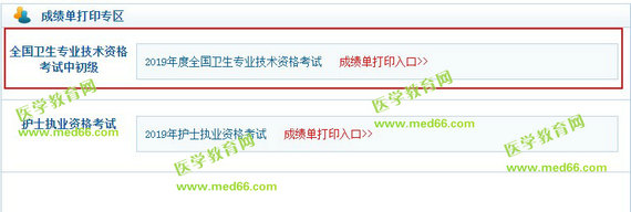2019年初級護師考試成績單打印入口
