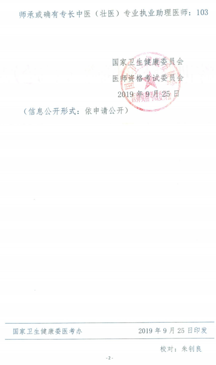 國家衛(wèi)健委關(guān)于2019年中醫(yī)民族醫(yī)專業(yè)醫(yī)師資格考試合格分數(shù)線通知