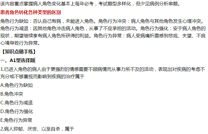 2021年臨床執(zhí)業(yè)醫(yī)師模擬試題:患者角色轉(zhuǎn)化各種類型的區(qū)別相關 2021年臨床執(zhí)業(yè)醫(yī)師模擬試題:患者角色轉(zhuǎn)化各種類型的區(qū)別相關