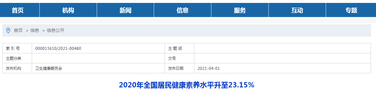官方數(shù)據(jù)出爐！2020年居民健康素養(yǎng)水平增長幅度為歷年最大！