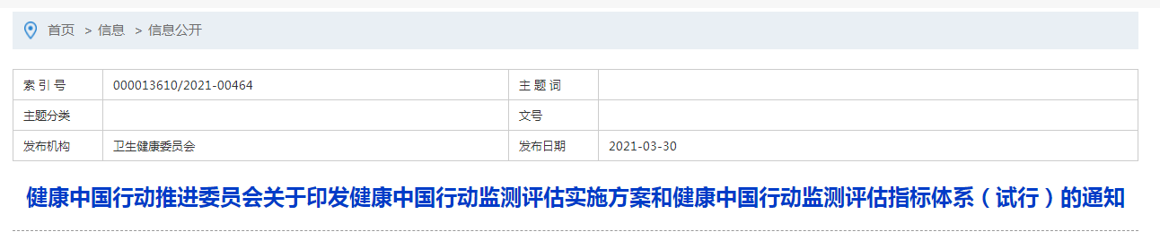 國(guó)家2022年健康中國(guó)行動(dòng)監(jiān)測(cè)評(píng)估指標(biāo)體系發(fā)布，具體數(shù)值有新要求！