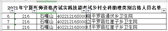 石嘴山鄉(xiāng)村全科助理醫(yī)師技能合格名單