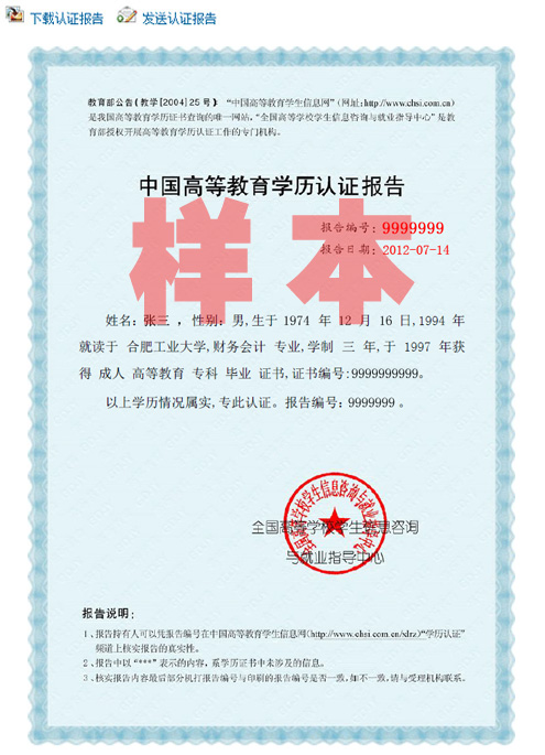 醫(yī)師資格考試報名《中國高等教育學歷認證報告》樣本 醫(yī)師資格考試報名《中國高等教育學歷認證報告》樣本
