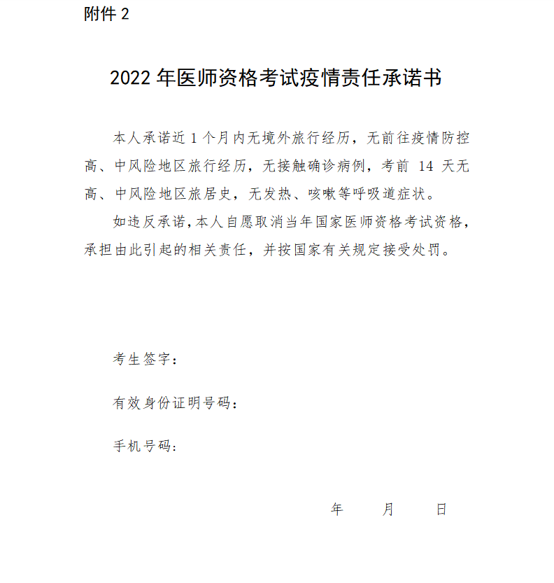 2022醫(yī)師資格考試疫情責(zé)任承諾書 2022醫(yī)師資格考試疫情責(zé)任承諾書