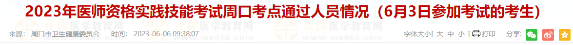 2023年醫(yī)師資格實踐技能考試周口考點通過人員情況（6月3日參加考試的考生）