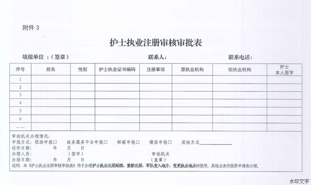 護士注冊審批表