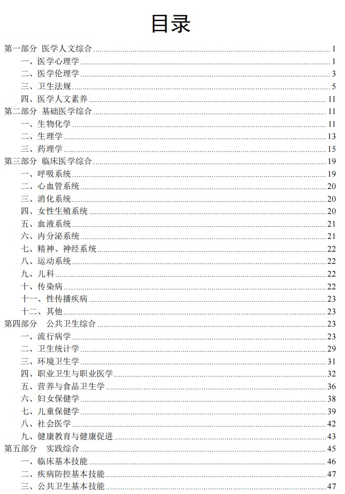 公衛(wèi)助理醫(yī)師考試大綱