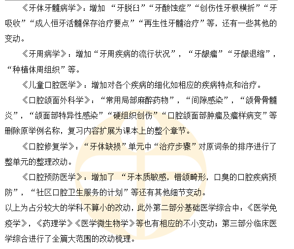 2024口腔執(zhí)業(yè)醫(yī)師考試大綱變化匯總（綜合考試）